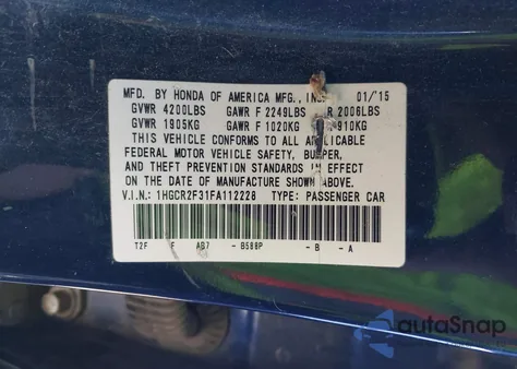 2015 Honda Accord Lx from USA, damaged, VIN 1HGCR2F31FA112228